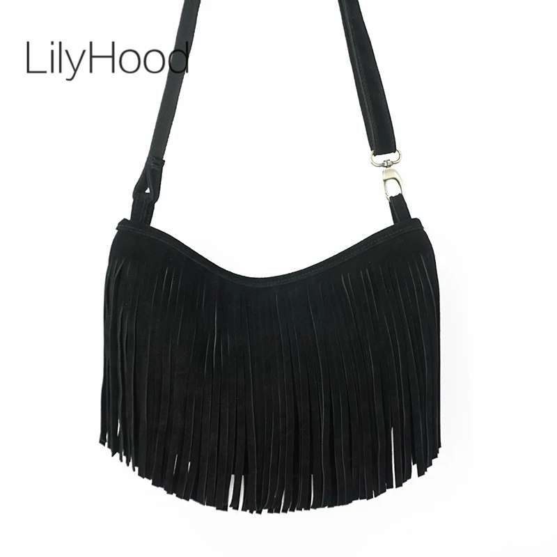 Half Moon Bag Suede - Damska prawdziwej skóry zamszowa torba na