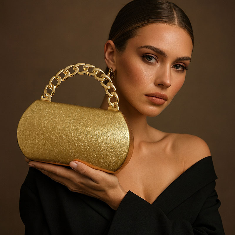 Luxury Bags Gold - Luksusowa złota metalowa torebka kopertówka z
