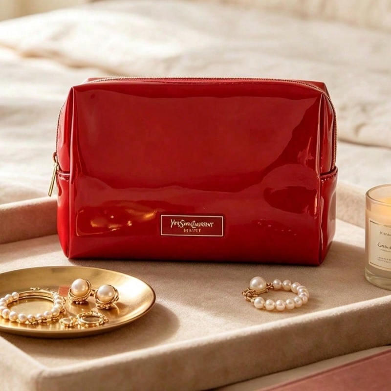 Luxury Bags Gold - YSL BEAUTE Czerwona kosmetyczka ze sztucznej