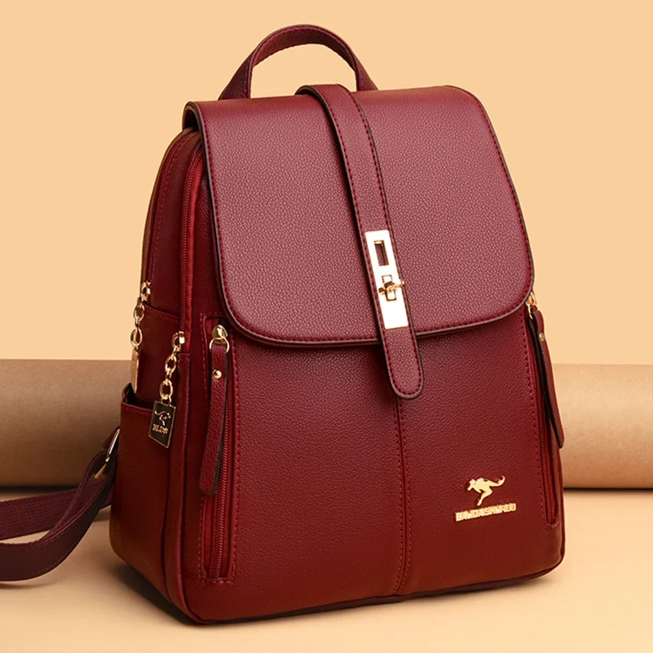 Luxury High Quality Bags - Damski skórzany plecak o dużej pojemności,